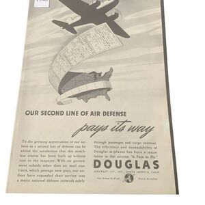 Vintage 1940 Douglas Second Line of Air Defense Ad Advertisement